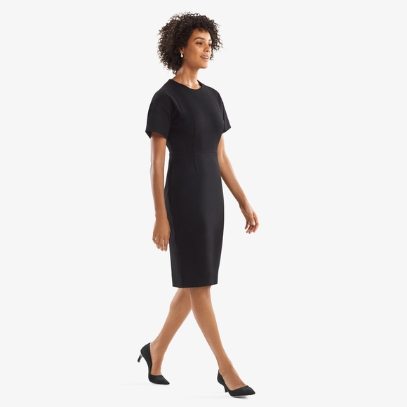 MM Lafleur Gayle Dress Textured Ponte Black Fitted Sheath Sz 8 Office Minimalist - Picture 2 of 11
